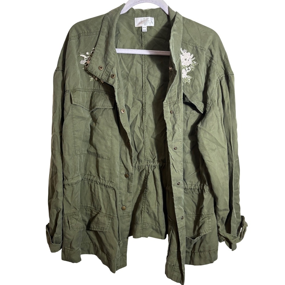 Fourteenth Place Embroidered Olive Green‎ Lyocell Utility Safari Jacket Size XL